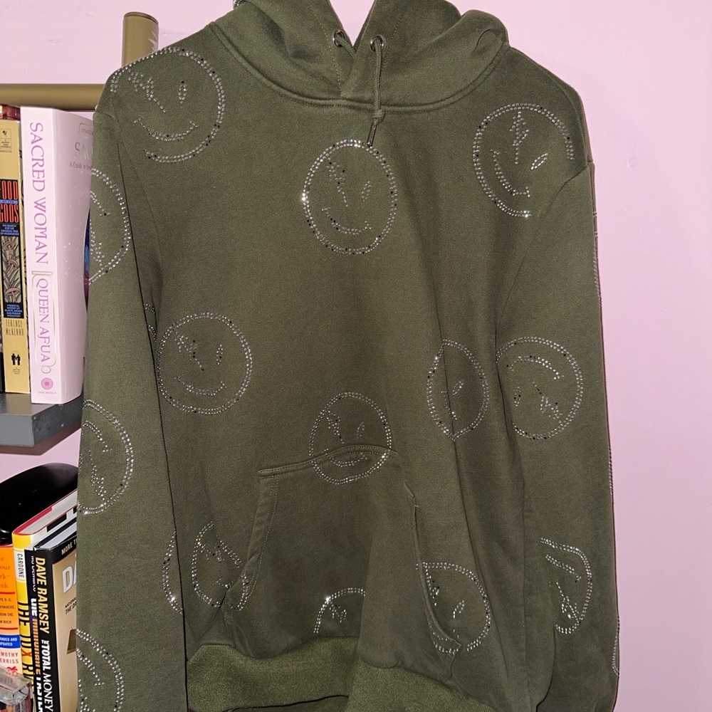 RetroVert olive green smiley face hoodie